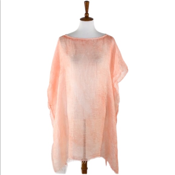 Eileen Fisher Sweaters - Eileen Fisher Peach Linen Blend Raw Edge Poncho, One Size